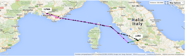 Route déposée et trace effective du vol